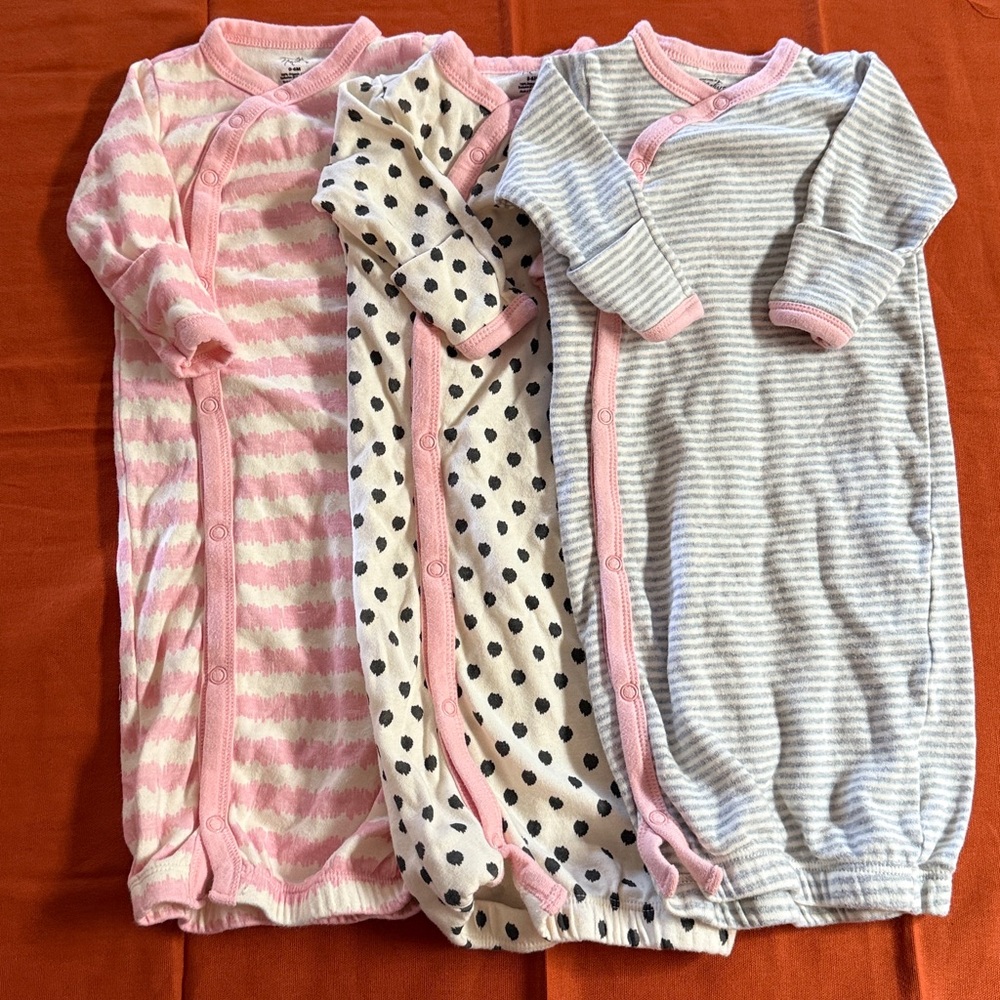Set of Three Baby Sleepers - Pink, Polka Dot, and Striped